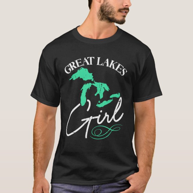 T-shirt Great Lakes Girl Michigan Midwest Detroit Dames S (Devant)