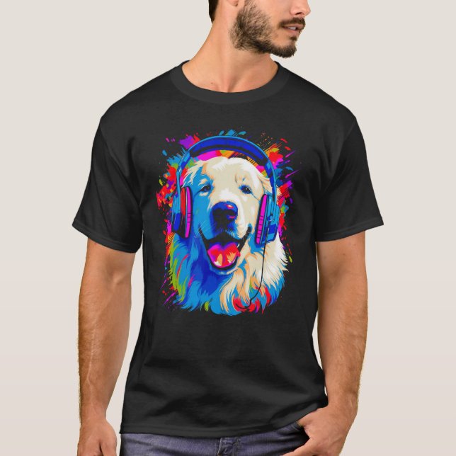 T-shirt Great Pyrenees Dog DJ Music (Devant)