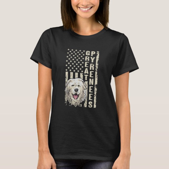 T-shirt Great Pyrenees Dog Patriotic American Flag Pyrenee (Devant)