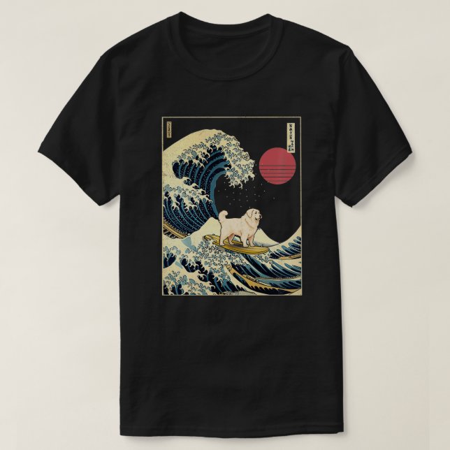T-shirt Great Pyrenees Japonais Kanagawa Vague Surf amusan (Design devant)