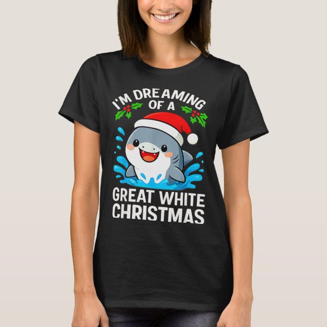 T-shirt Great White Christmas Shark Funny Santa Holiday Pu (Devant)