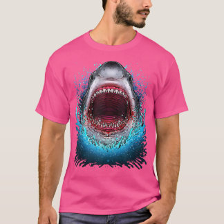 T-shirt Great White Shark Open Mouth Teeth Beach Ocean Ani