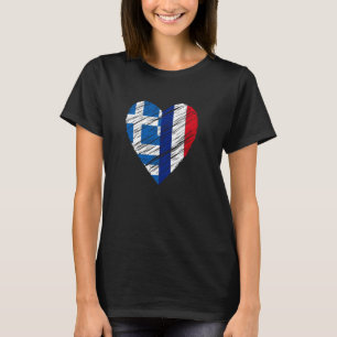 T-shirt Grèce France Coeur Drapeau Français Drapeau grec A
