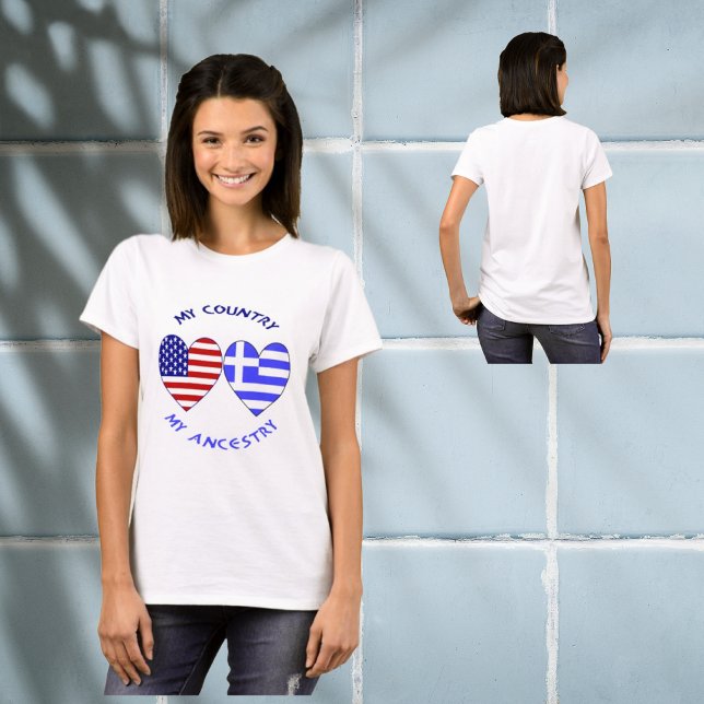T-shirt Grèce USA Coeur Drapeau Mon pays Mon ancêtre (Créateur téléchargé)