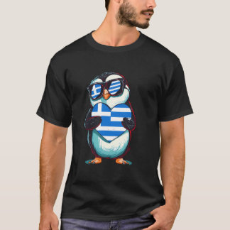 T-shirt Greece Flag Penguin Heart Greek Roots Hellenic Gre