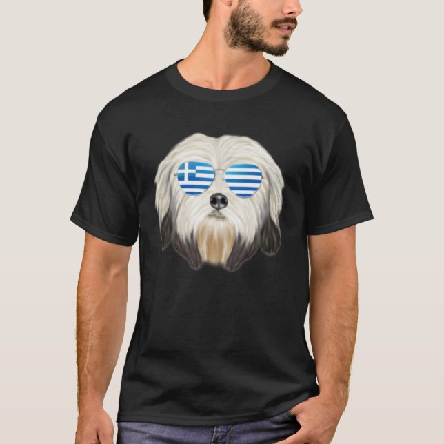 T-shirt Greek Flag Lowchen Dog Greece Pocket (Devant)