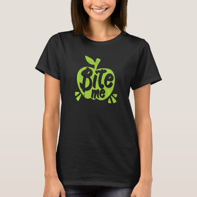 T-shirt Green Apples Bite Me Distressed Apple Lovers Premi (Devant)