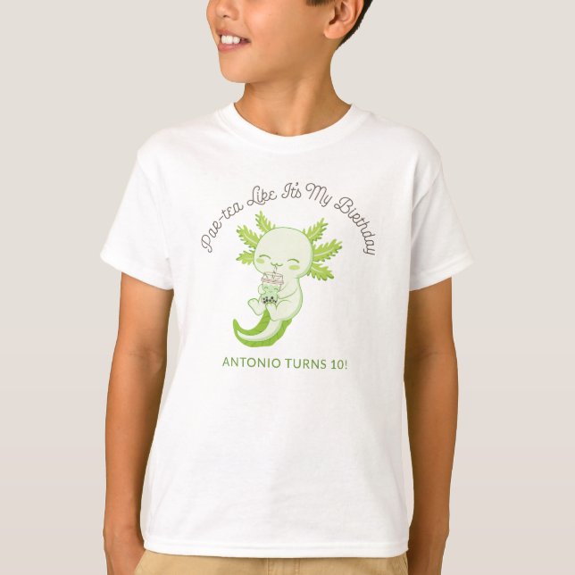T-shirt Green Axolotl Anniversaire de enfant Party Boba Te (Devant)