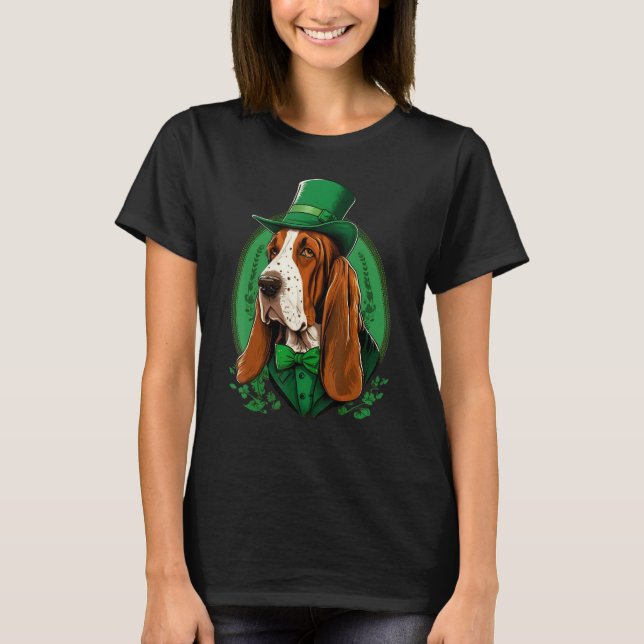 T-shirt Green Basset Hound shamrock on St Patricks Day Bas (Devant)