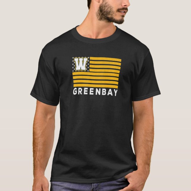 T-shirt Green Bay USA Flag Dark GreenYellow Green Bay Amer (Devant)