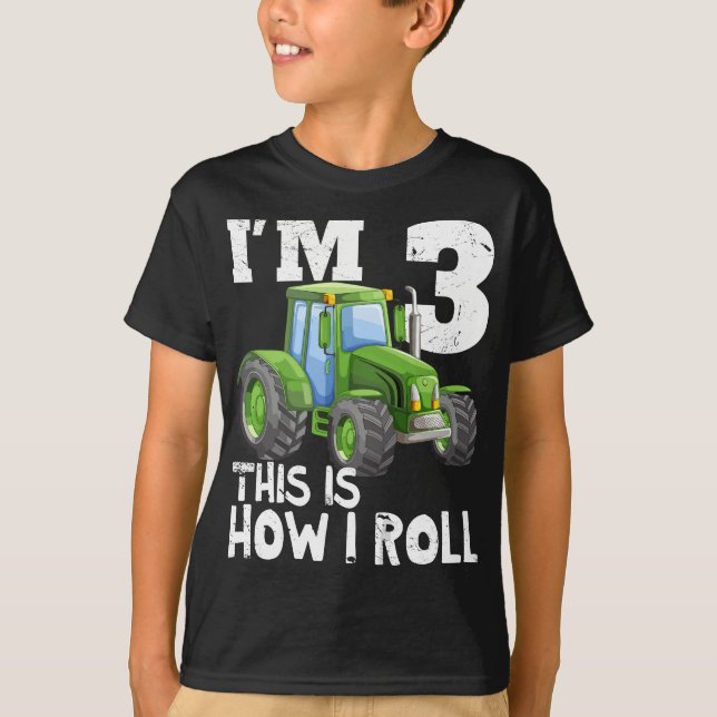 T-shirt Green Farm Tracteur 3ème anniversaire fête cadeau  (Devant)
