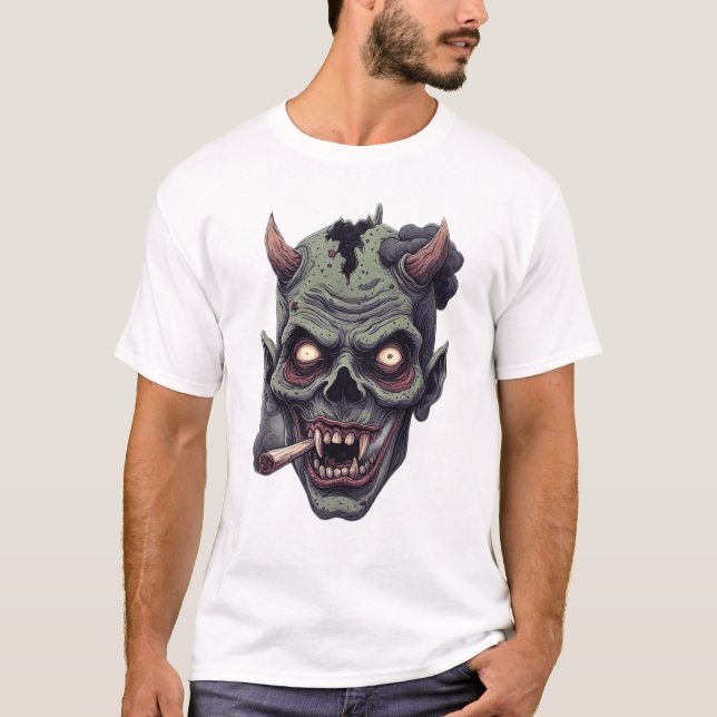 T-shirt Green Horned Monster Graphic (Devant)