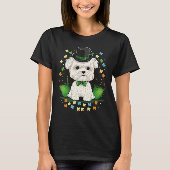 T-shirt Green Maltese dog shamrock on St Patricks Day Malt (Devant)