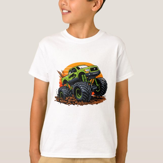 T-shirt Green Monster Truck Off-Road Racing Illustration (Devant)