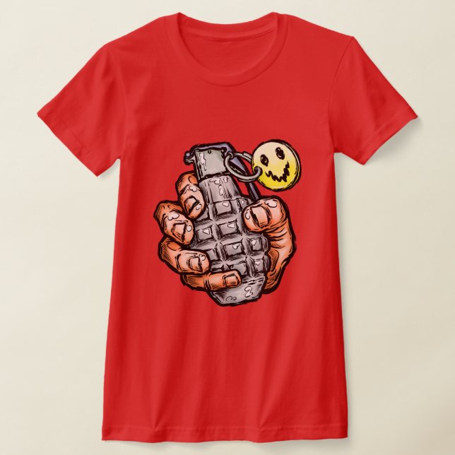 T-shirt Grenade À La Main Avec Un Visage Heureux, Style Co (Poser)