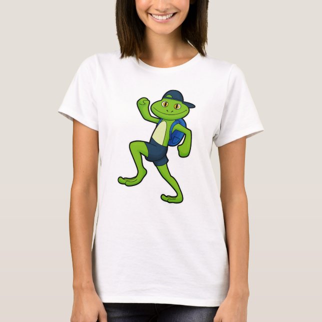 T-shirt Grenouille à la course avec sac à dos et Casquette (Devant)