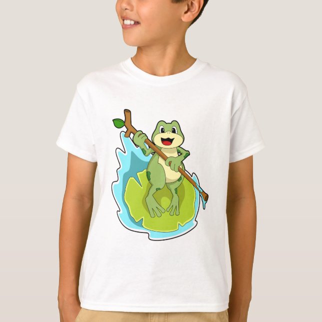 T-shirt Grenouille comme randonneur avec bâton (Devant)