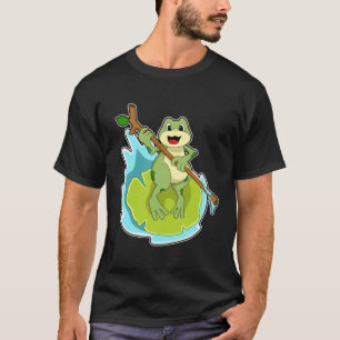 T-shirt Grenouille comme randonneur avec bâton
