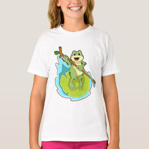 T-shirt Grenouille comme randonneur avec bâton