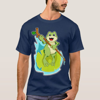 T-shirt Grenouille comme randonneur avec bâton