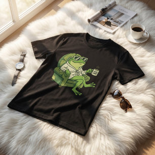 T-shirt Grenouille drôle buvant du café, design de dessin