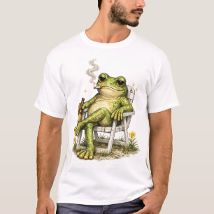 T-shirt Grenouille drôle fumant une cigarette buvant un ve