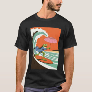T-shirt Grenouille drôle surfant vague kimono parasol humo