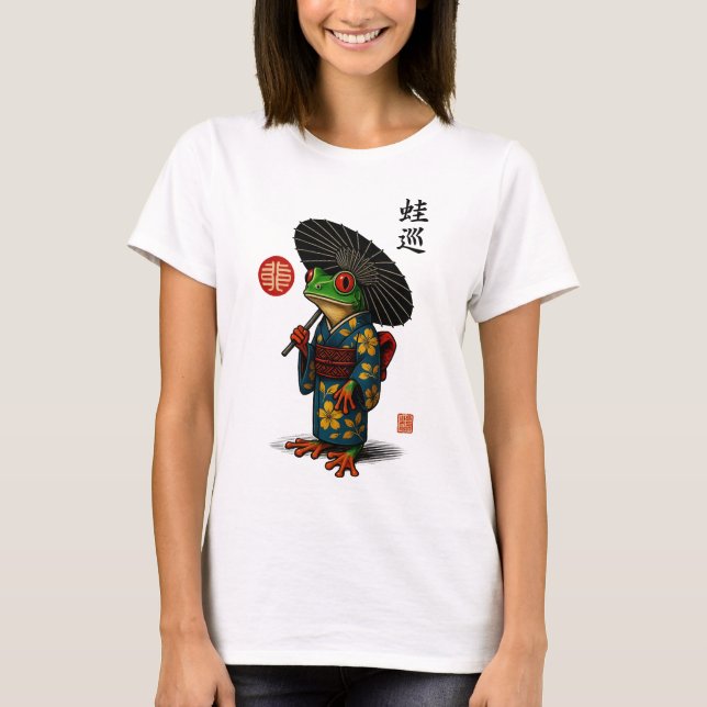T-shirt Grenouille Edo en Kimono avec Parasol (Devant)