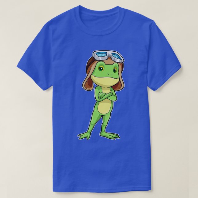 T-shirt Grenouille en tant que pilote avec lunettes Casque (Design devant)