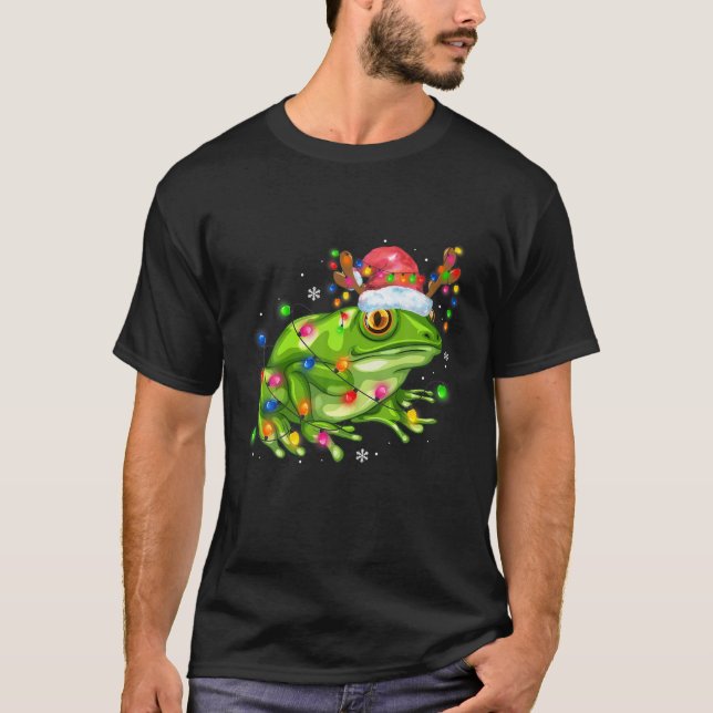 T-shirt Grenouille Lumières de Noël Arbre drôle Santa Hat  (Devant)