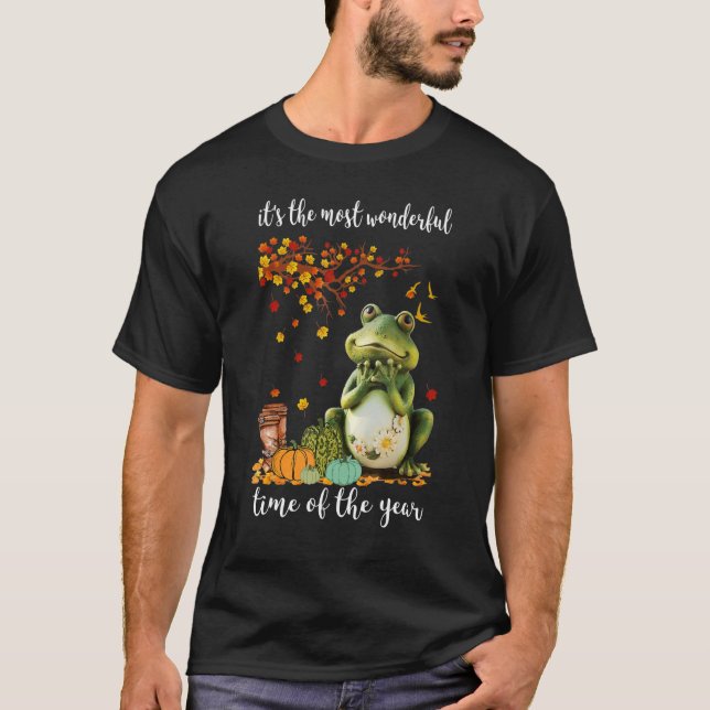 T-shirt Grenouille pèlerine Feuilles Turquie Thanksgiving  (Devant)