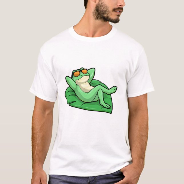T-shirt Grenouille sur la feuille avec lunettes de soleil (Devant)