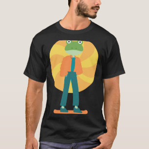 T-shirt Grenouille verte sur skateboard avec moustache (2)
