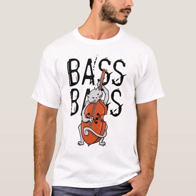 T-shirt Grey Cat Jouer une contrebasse ou une basse debout (Devant)