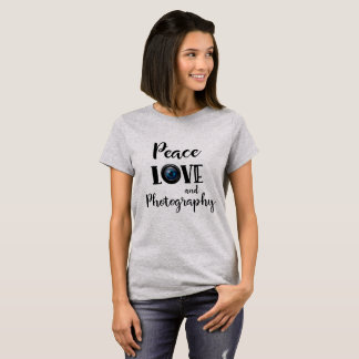 T-shirt Grey Peace Love and Photography Camera Lens
