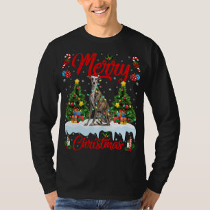 T-shirt Greyhound Dog Lights Xmas Tree Père Noël Greyhound