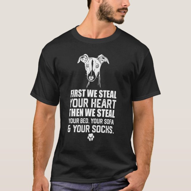 T-shirt Greyhound Voler votre coeur Voler votre lit et can (Devant)