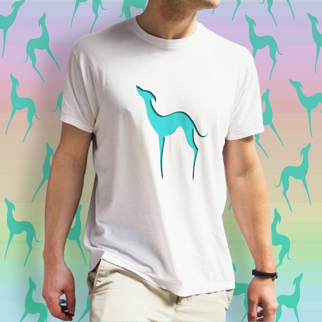 T-shirt Greyhound Whippet chien turquoise silhouette bleue (Créateur téléchargé)
