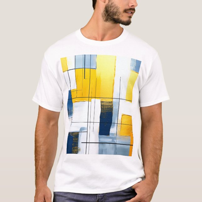 T-shirt Gridlight Composition — Urban Blocks in Gold & Blu (Devant)