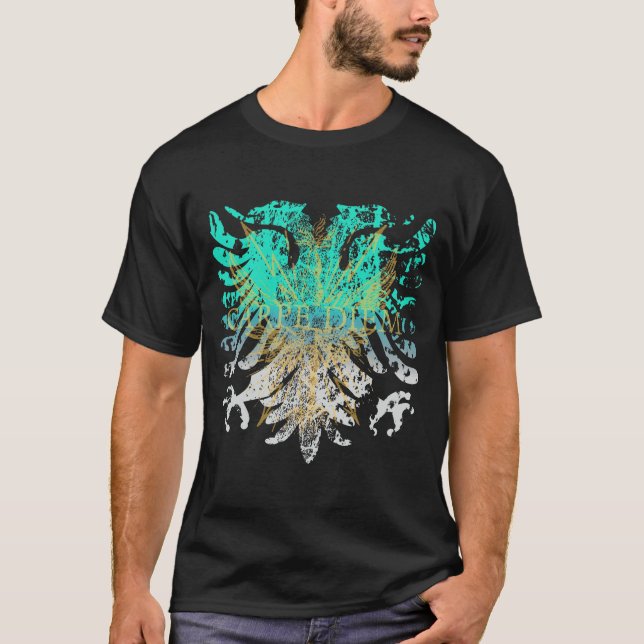 T-shirt Griffin Turquoise Et Or Sur Noir (Devant)