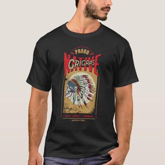 T-shirt Grigras Native American Indian Warrior Tribe Proud (Devant)