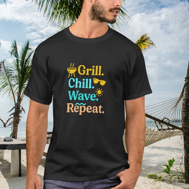 T-shirt Grill chill vague répété plage d'été (Créateur téléchargé)