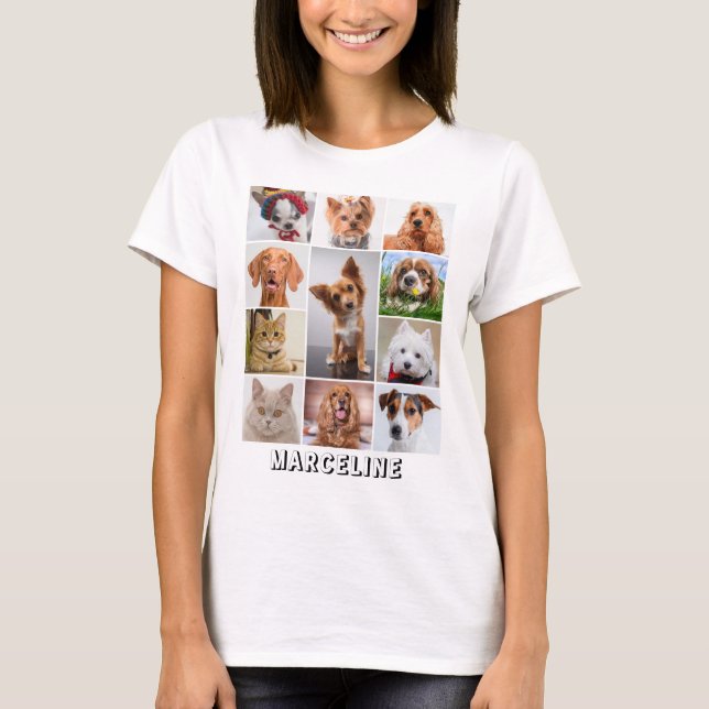 T-shirt Grille de collage de photos de 11 animaux avec tex (Devant)