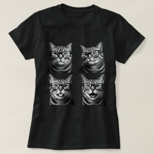 T-shirt Grille de photo de lunettes de chat nerd en demi-t