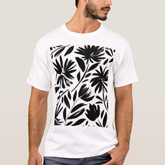 T-shirt Grille noire : vintage motif chrysanthème