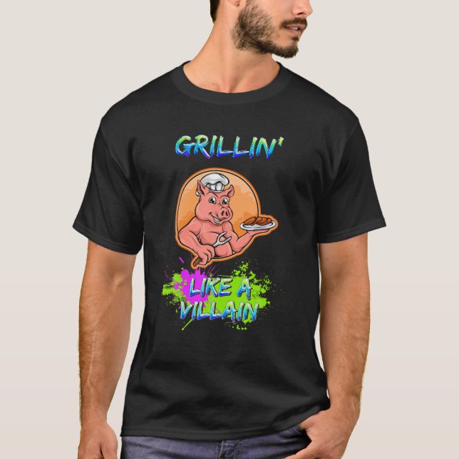 T-shirt Grillin' Like A Villageois Cookout Bbq Sarcastique (Devant)