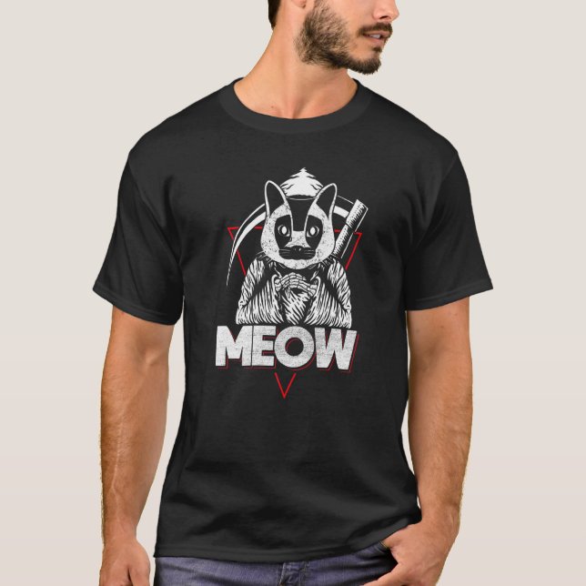 T-shirt Grim Reaper Cat Weird Kitty (Devant)