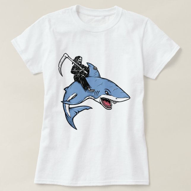 T-shirt Grim Reaper chevauchant un requin (Design devant)