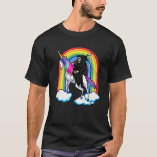 T-shirt Grim Reaper Crâne Montant Une Unicorne, Death Uni