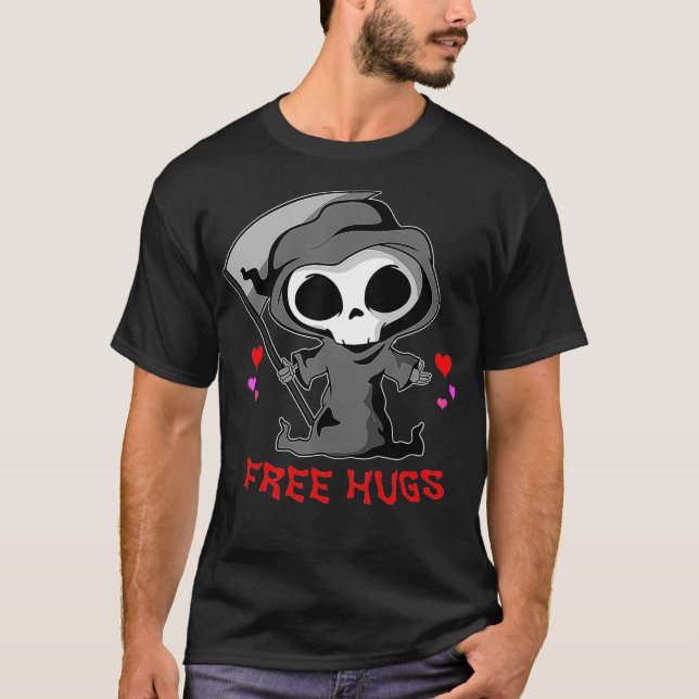 T-shirt Grim Reaper Death Free Hugs Easy Funny Halloween (Devant)